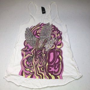 Obey Tank Top Peace Bird Star Mosaic White XS